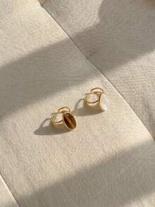 Resyla 2 Buah Cincin Terbuka Stainless Steel Warna Emas dengan Batu Permata Putih dan Batu Mata Harimau, Cocok untuk Perhiasan Wanita atau Hadiah - Yellow Gold - View 3