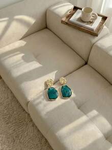 Resyla 1 Cặp bông tai nhựa cao cấp phong cách Boho Chic cổ điển đa năng, thiết kế tối giản - lỗ xanh - Xem 3