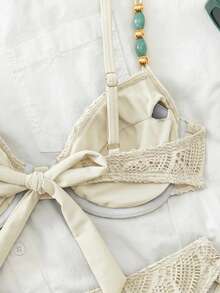 Swim Chiccia 26SS Spring/Summer Beach Vacation Texture Fabric Green Underwire Push-Up 2 Pieces Swimwear - Apricot - View 3