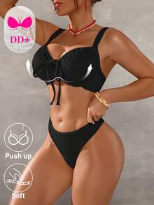 Swim DD+ Women's Solid Color Minimalist Daily Wear Push-Up Swimwear Set - Black - View 4