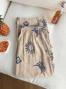 Comfortcana Quần Palazzo dáng rộng, cạp chun, màu kaki xếp ly, chất liệu vải sần, cỡ lớn, thích hợp cho kỳ nghỉ hè. - Màu Khaki - Xem 5