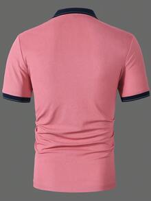 Manfinity Homme Men's Business Casual Knight Pattern Print Short Sleeve Button-Up Polo Shirt - Hot Pink - View 2