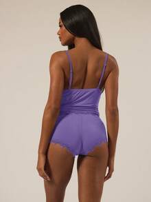 MUSERA Set Pakaian Dalam Musim Gugur dan Musim Dingin yang Nyaman untuk Bersantai Sehari-hari, Terbuat dari Atasan Cami dengan Hiasan Renda dan Tali Bahu yang Dapat Diatur - Purple - View 4
