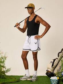 Tonviero Pantalones cortos deportivos 2 en 1 para hombre de verano con cintura con cordón y ribete de contraste, para gimnasio y deportes - Blanco - Ver 6
