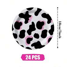 Pink Cow Print Disposable Plates, Napkins And Cups, Party Supplies Set, Serves 24 People, Disposable Paper Party Tableware, Suitable For Birthdays, Weddings, Theme Parties, Family Picnics. - View 6