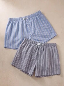 Pantalones holgados y cómodos de 2 paquetes con rayas azules y grises para hombres de EverLounge - Multicolor - Ver 1