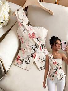 Elenzga Asymmetric Waist Elegant Romantic Minimalist Business Blazer For Women - Multicolor - View 6