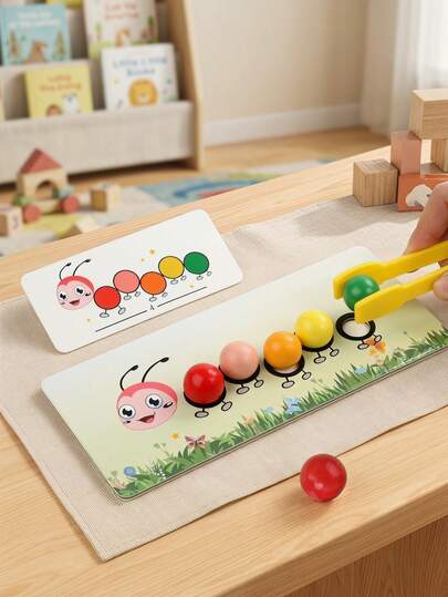 MINKOJA A Boxed Set Of Fun Wooden Caterpillar Clip Bead Sorting And Matching Educational Toy. Enhances Hand-Eye Coordination, Develops Hands-On Skills And Concentration. Suitable For Preschool Early Learning, Montessori, And STEM Education. Comes With A Plastic Storage Box. A Wooden Toy Perfect For Holiday Gifts.