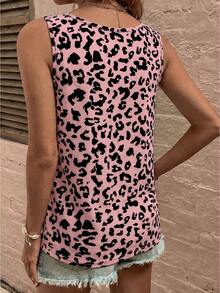 EMERY ROSE New Arrival Women's Fashion Floral & Leopard Print Round Neck Button Vest - Multicolor - View 2