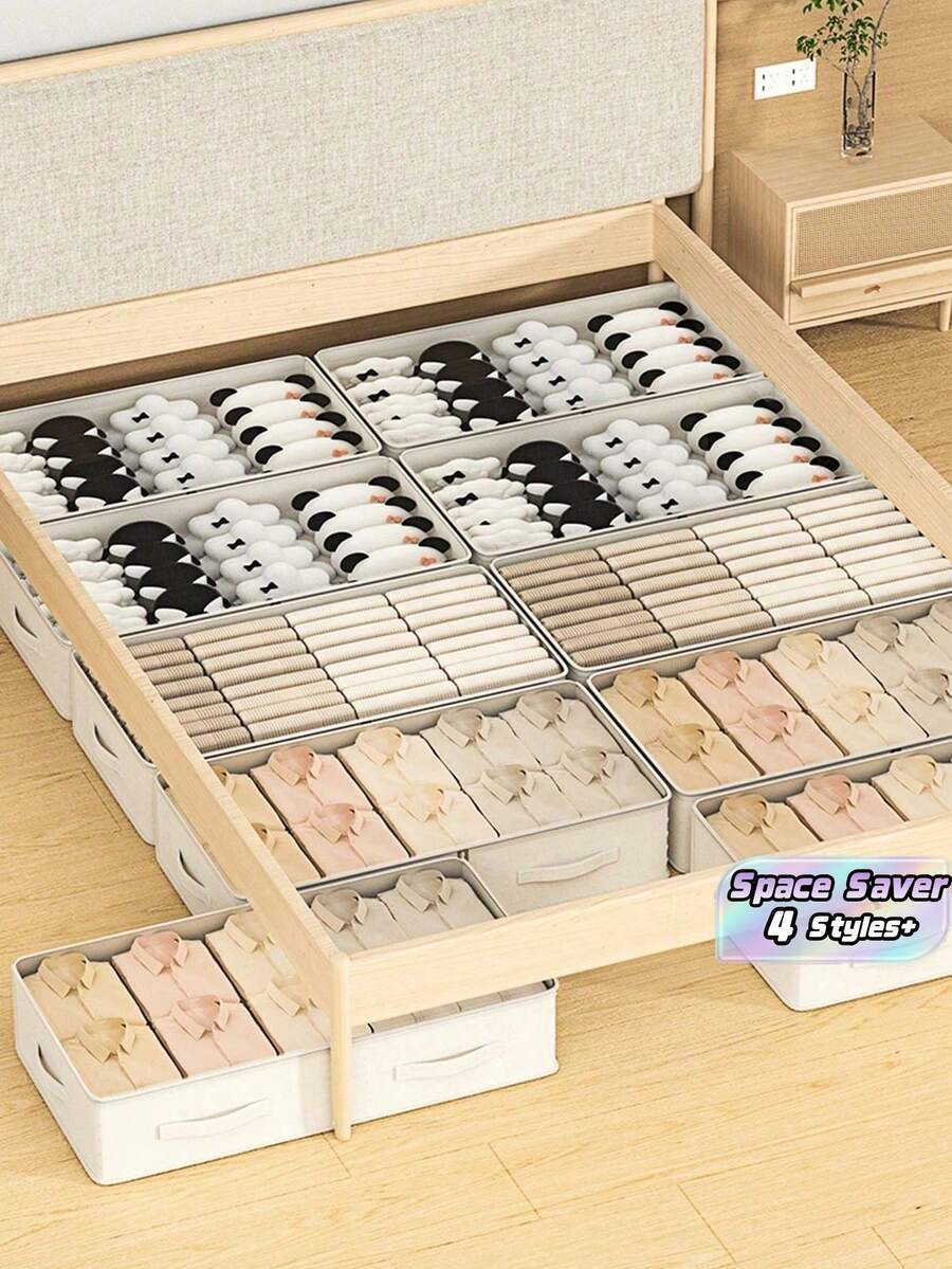 1/2/3/4 Bed-Side Storage Boxes, Household Clothing And Blanket Storage Boxes, Moisture-Resistant Organizing Boxes, Non-Woven Fabric Foldable Storage Boxes. - Multicolor - View 1