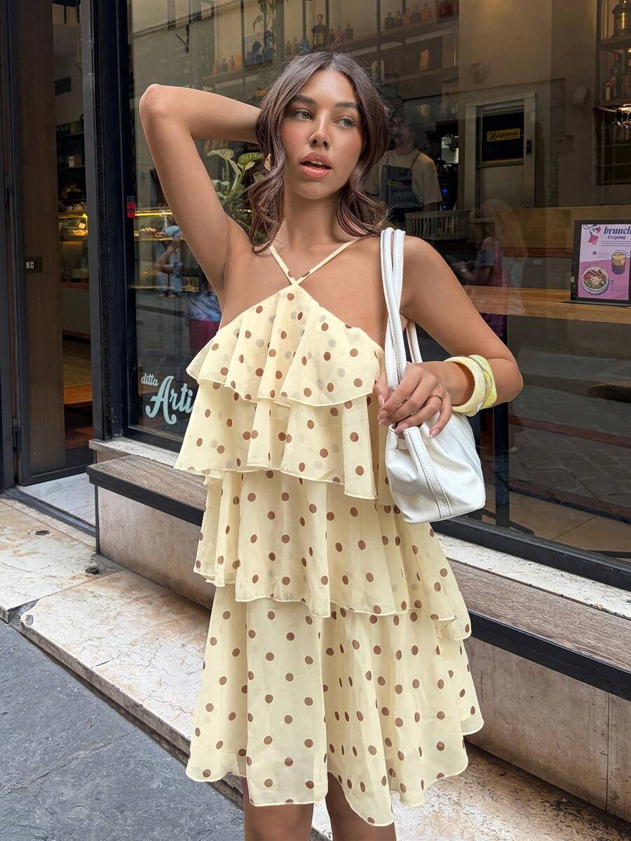 Firerie Đầm chiffon nhiều lớp xếp nếp, thanh lịch, lãng mạn, hở lưng chấm bi dành cho nữ, thích hợp cho kỳ nghỉ, dự đám cưới, phong cách bohemian, boho, hẹn hò, lễ hội, tiệc trà chiều, đi biển, du thuyền, dạo phố. - Nhiều màu - Xem 1