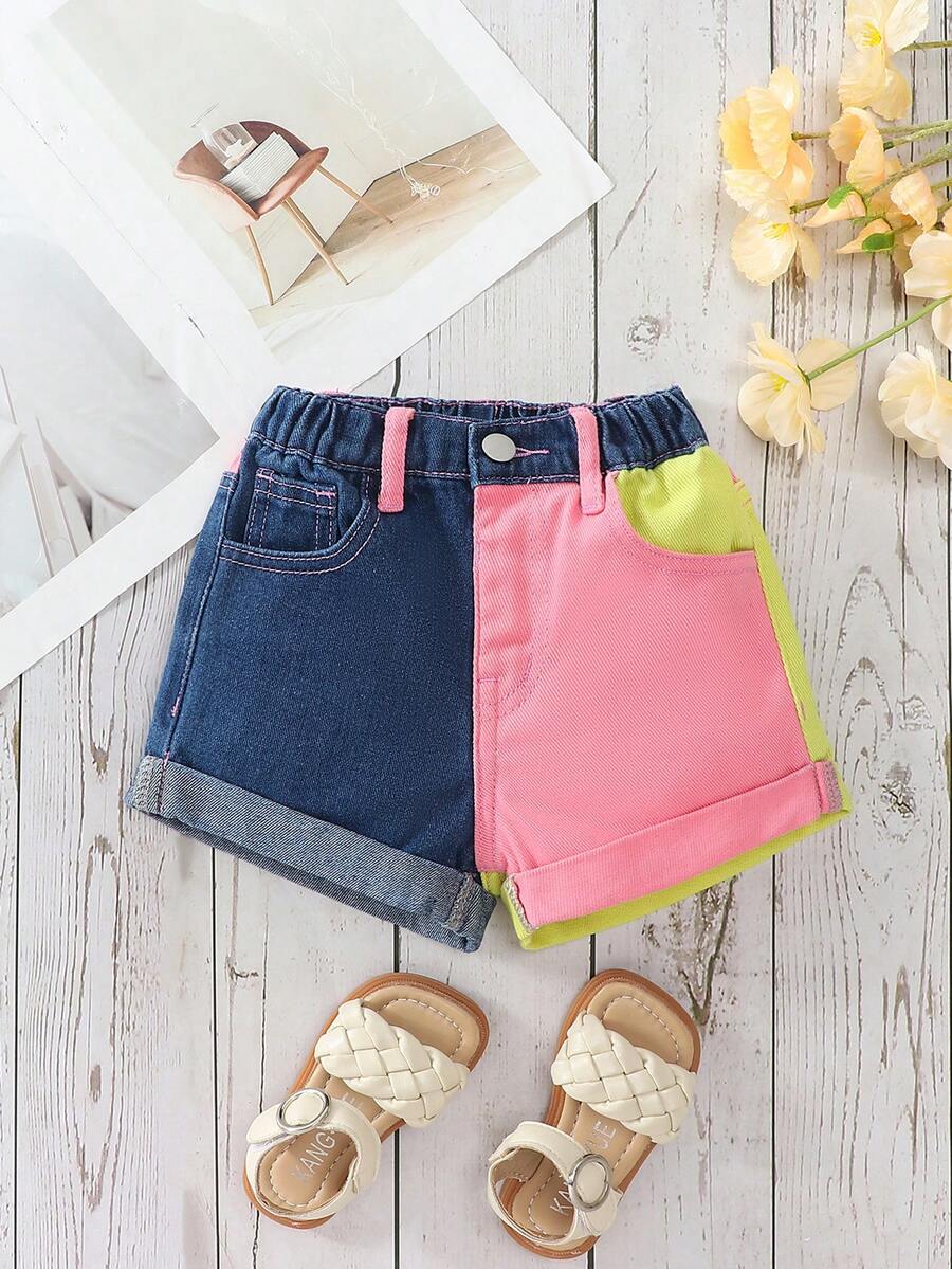 SHEIN Young Girl' Cute Multi-Color Denim Shorts - Multicolor - View 1