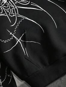 ROMWE MEN Goth 男士印花宽松连帽衫 - 黑色 - 查看 3