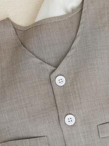 SHEIN Bộ vest nam 2 món bao gồm áo vest dệt và quần dài, không có áo sơ mi và phụ kiện, thích hợp cho tiệc sinh nhật, đám cưới, biểu diễn sân khấu, quần áo cho bé trai. Trang phục Ngày của Mẹ đầu tiên của bé//Trang phục gia đình đồng bộ/Trang phục mẹ và bé - Xám - Xem 4