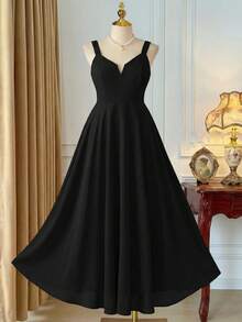 DreamSkyne Plus Size Women Elegant Party Spaghetti Strap Light Mini Dress Maxi Women Outfit - Black - View 1