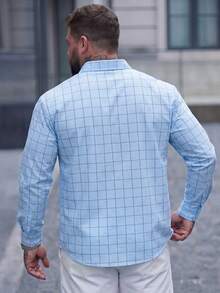 DRIVNCORE Men Plus Size Plaid Long Sleeve Single-Breasted Casual Commuter Shirt, Fall - Blue - View 2