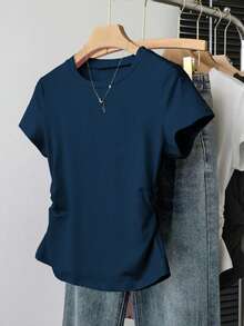 Resyla Women's Casual Minimalist Round Neck Short Sleeve T-Shirt, Suitable For Summer Daily Wear - Multicolor - View 5