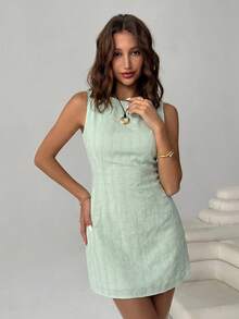 SHEIN EZwear 女士时尚百搭条纹露背性感连衣裙 - 薄荷綠 - 查看 3