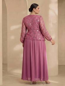 Graceveil Đầm thời trang cỡ lớn dành cho nữ, đính sequin và họa tiết hoa, kiểu dáng thắt eo. - Bụi hồng - Xem 2
