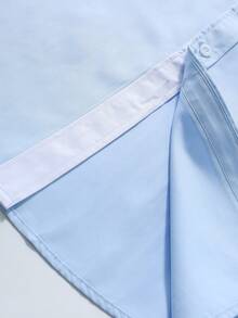 Manfinity Mode Áo sơ mi nam dài tay phối màu thời trang, thích hợp cho mùa thu, các buổi lễ. - Xanh và trắng - Xem 8