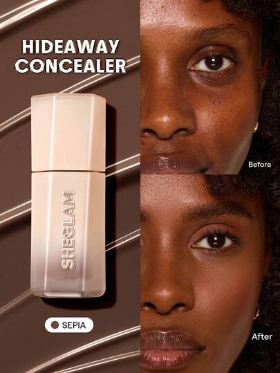 SHEGLAM Hideaway Full-Coverage Concealer-Sepia Color Corrector And Highlighter Brand Beauty Makeup Face Paint Cosmetic For Women Girls Perfect For Spring Summer Ideal For Y2K Fancy Fashion Suitable For Birthday Mother'S Day Gift Rave Festival Party Ready Best Color