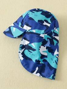 SHEIN Unisex Baby 3pcs/Set Blue Cute Shark Pattern Long Sleeve Rash Guard Swimsuit And Sun Protection Hat Set, Suitable For Beach, Swimming, Vacation Summer - Multicolor - View 9
