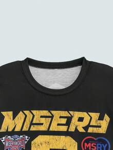 Modcrash 男士黑色宽松T恤，饰有“Misery 9”赛车贴片印花，街头风格 - 黑色 - 查看 4
