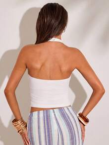 SHEIN BAE Áo tank top nữ cổ yếm ôm dáng màu trơn phong cách casual - trắng - Xem 2