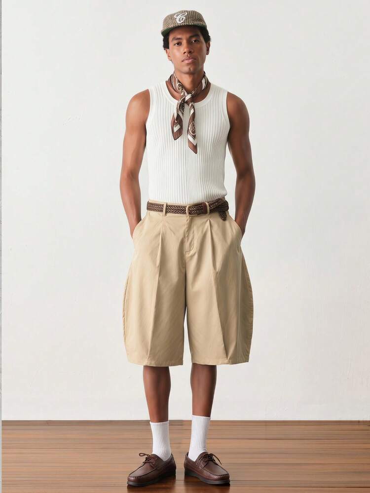 SWAVVY Quần short nam màu trơn phong cách thường ngày - Màu Khaki - Xem 3