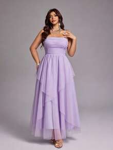Viva Relle Plus Size Elegant Mesh Strap Party Dress - Purple - View 6