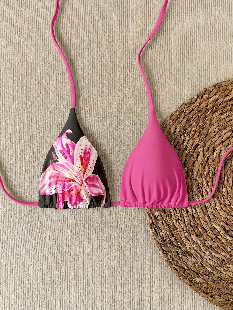 Swim Vcay Springbreak Floral Print Sexy Vacation Bikini Top For Women - Pink - View 1