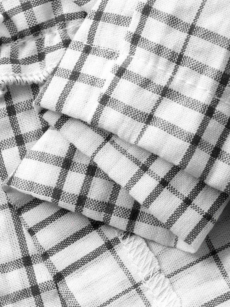 Plaid Ruffle Trim Loose Wide Leg Long Pajama Pants For Women
