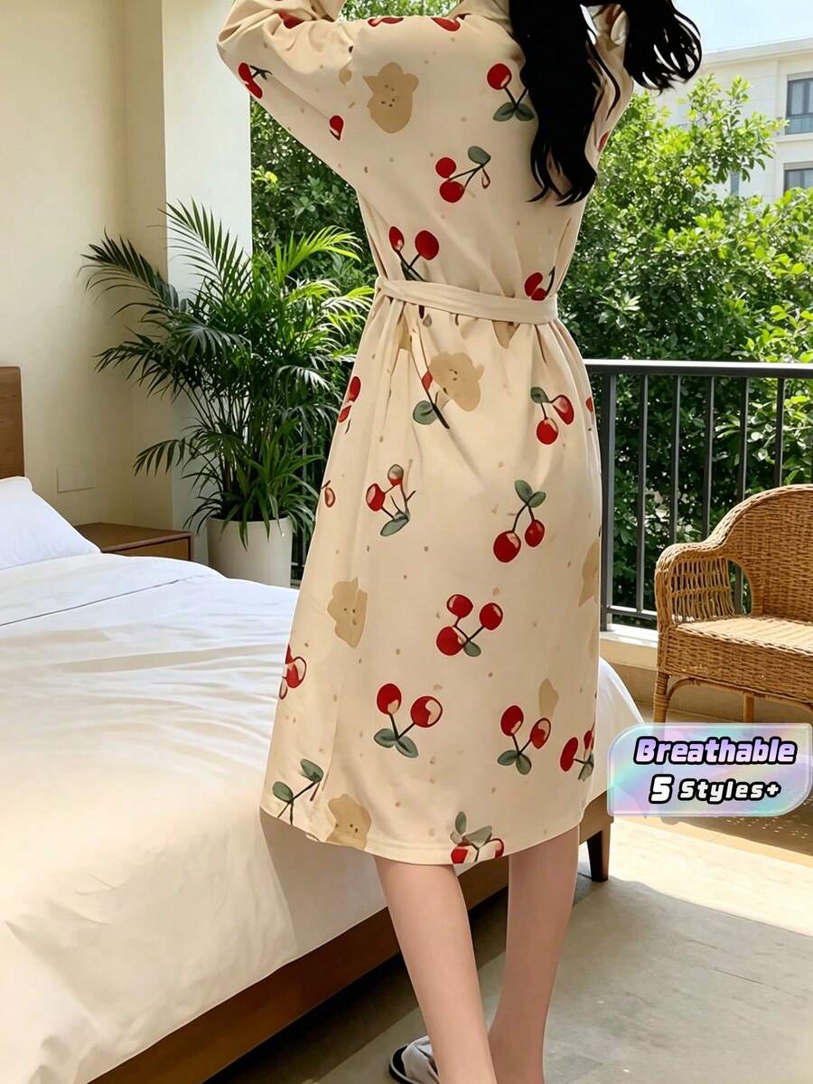女士短款浴袍连衣裙,欧式长袖轻薄和服式罩衫,纯色薄款舒适浴袍,适合卧室、家居服、休闲服、睡衣穿着,春、夏、秋季皆宜,尺码从S-XL到加大码,也可作为婚礼派对、水疗中心宾客礼物。 - 櫻桃 - 查看 1