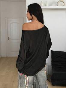 Coolane Women's Spring Goth Grunge Y2K Cupid Graphics Comfortable Asymmetrical Neck Off The Shoulder Long Sleeve T-Shirt ,X Rafael Machado,Summer Top - Black - View 2