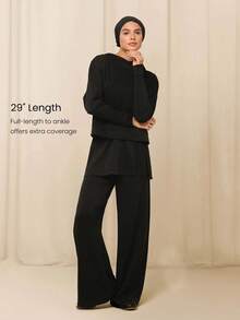 GLOWMODE Modest 1PC SoftCalm Modal Easy Shift Silky-Smooth Soft Breathable Adjustable Drawstring Ankle Side Pocket 2-In-1 Wide-Leg Jogger Casual - Black - View 5