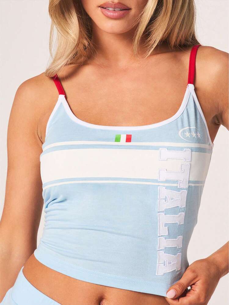 MISSGUIDED Italia Cami Top With Horizontal Stripe Pattern And Italian Flag Detail Summer Tank Top With Red Straps, World Cup 2026 Sporty Game Streetwear Jersey
