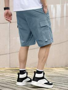 Manfinity Homme Men's Drawstring Waist Pocket Casual Cargo Shorts, Versatile Daily Wear - Gray Blue - View 2