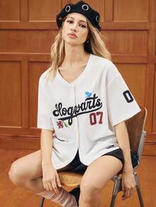 HARRY POTTER X SHEIN Women's Letter Pattern Short Sleeve Shirt, - White - View 8
