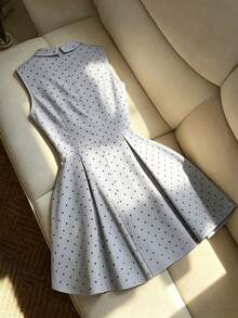 SHEIN PariChic 女款淺灰色夏季洋裝，70年代復古茶會風，優雅蝴蝶結領修身工作套裝迷你裙，休閒商務辦公畢業穿著 - 灰色 - 查看 2