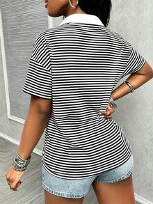 Glyssa 女士新款甜美清爽休闲度假简约浪漫衬衫领短袖T恤 - 彩色 - 查看 2