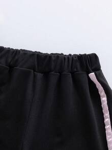 SHEIN 2件組女嬰夏季可愛黑色圓點家庭套裝 甜美粉色蝴蝶結印花T恤與長褲 優雅街頭風休閒校園日常穿搭 - 黑色 - 查看 9