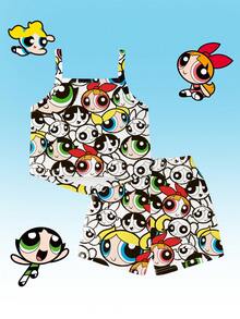 THE POWERPUFF GIRLS X SHEIN GraphicGems 少女全印花不對稱下擺吊帶背心與短褲套裝 - 彩色 - 查看 4