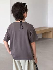 Dazy Kids Crew Neck Casual Cool Letter Print Oversized Boys T-Shirt - Dark Grey - View 4