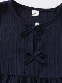 Souflis Souflis 女童新款清新淡雅两件套，蝴蝶结装饰无袖上衣+阔腿裤，甜美可爱时尚日常穿搭，夏季 - 藏蓝色 - 查看 5