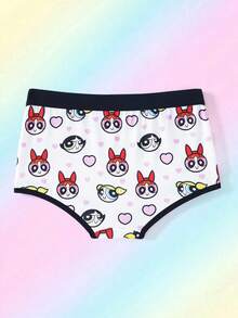 THE POWERPUFF GIRLS X SHEIN Women's Comfortable Cute Cartoon Heart Print Trim Briefs - White - View 2