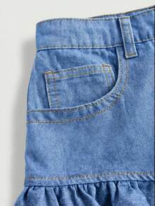 SHEIN MOD Falda vaquera casual y versátil con volante en el bajo para mujer - Lavado ligero - Ver 3