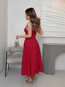Women's Dress With X-Shaped Straps In A Single Color - Grey - View 6