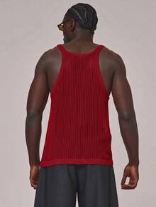 Musero Crochet Sleeveless Tank Top Circular Low Neckline Sheer Vest Spring Summer Essentials Holiday - Red - View 4
