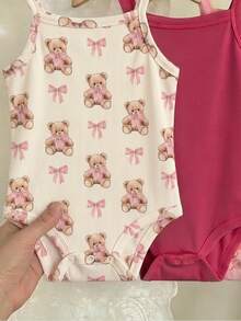 LMoss Kids Áo liền thân kiểu dáng thường ngày dễ thương in hình nơ và trái tim cho bé gái, thích hợp cho mùa xuân/hè. - trắng - Xem 3
