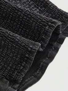 ROMWE Dark Punk Rivet Decor Sexy Cropped Denim Top, Versatile Black Plus Size Date Night Summer - Black - View 4